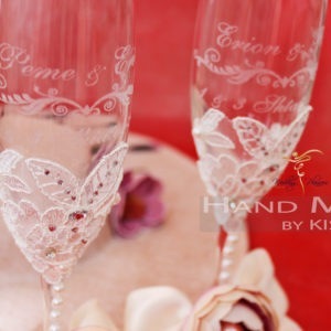 Wedding Champagne Glasses-Applique & Fabric Flowers