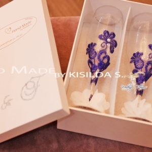 Wedding Champagne Glasses-Lace & Fabric Flowers