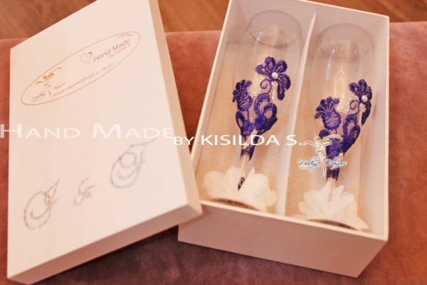 Wedding Champagne Glasses-Lace & Fabric Flowers