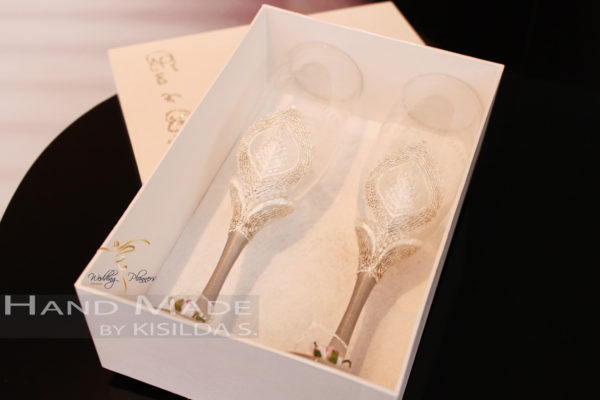Wedding Champagne Glasses-Applique with silver thread