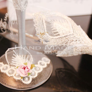 Wedding Champagne Glasses-Applique with silver thread