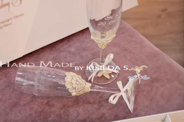 Wedding Champagne Glasses-Applique & Elegant Ribbon